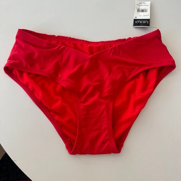 NWT Lauren Ralph Lauren Red Beach Club Mid-Rise V-Front Bikini Bottom Size 4 - Picture 3 of 7